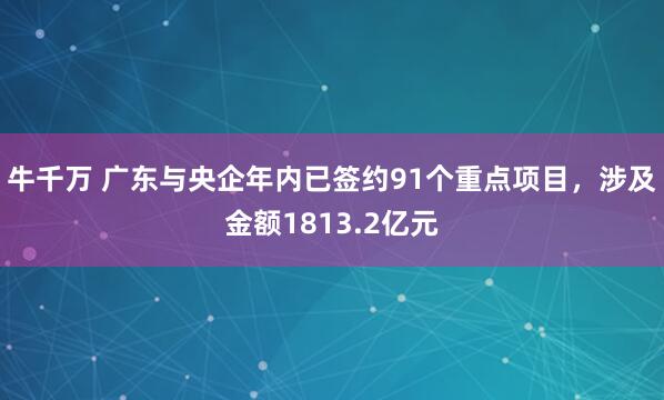 牛千万 广东与央企年内已签约91个重点项目，涉及金额1813.2亿元